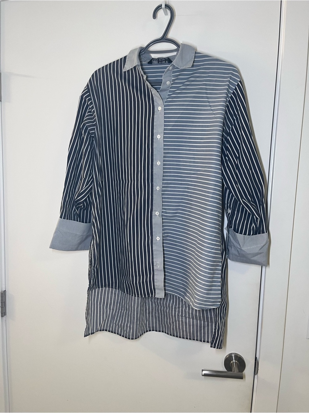 Zara Woman Striped Asymmetrical Long Shirt Size s
